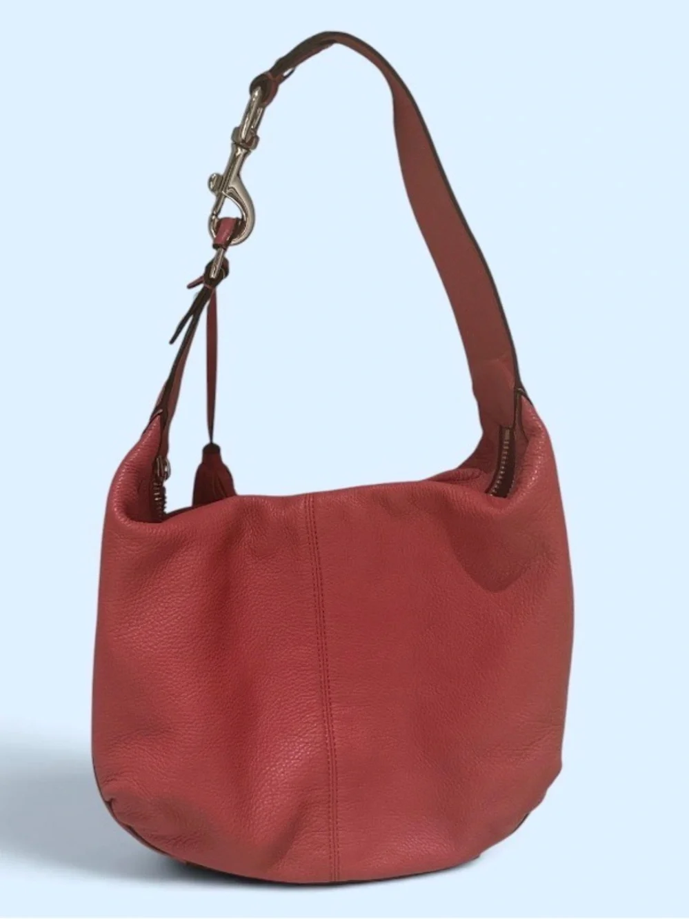 Coach Coral-Red Pebbled Leather Hobo with Tassel